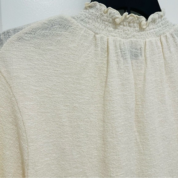 Madewell Texture & Thread Cream Ruffled Mockneck Top Bell Sleeve Women's Medium - Picture 7 of 9